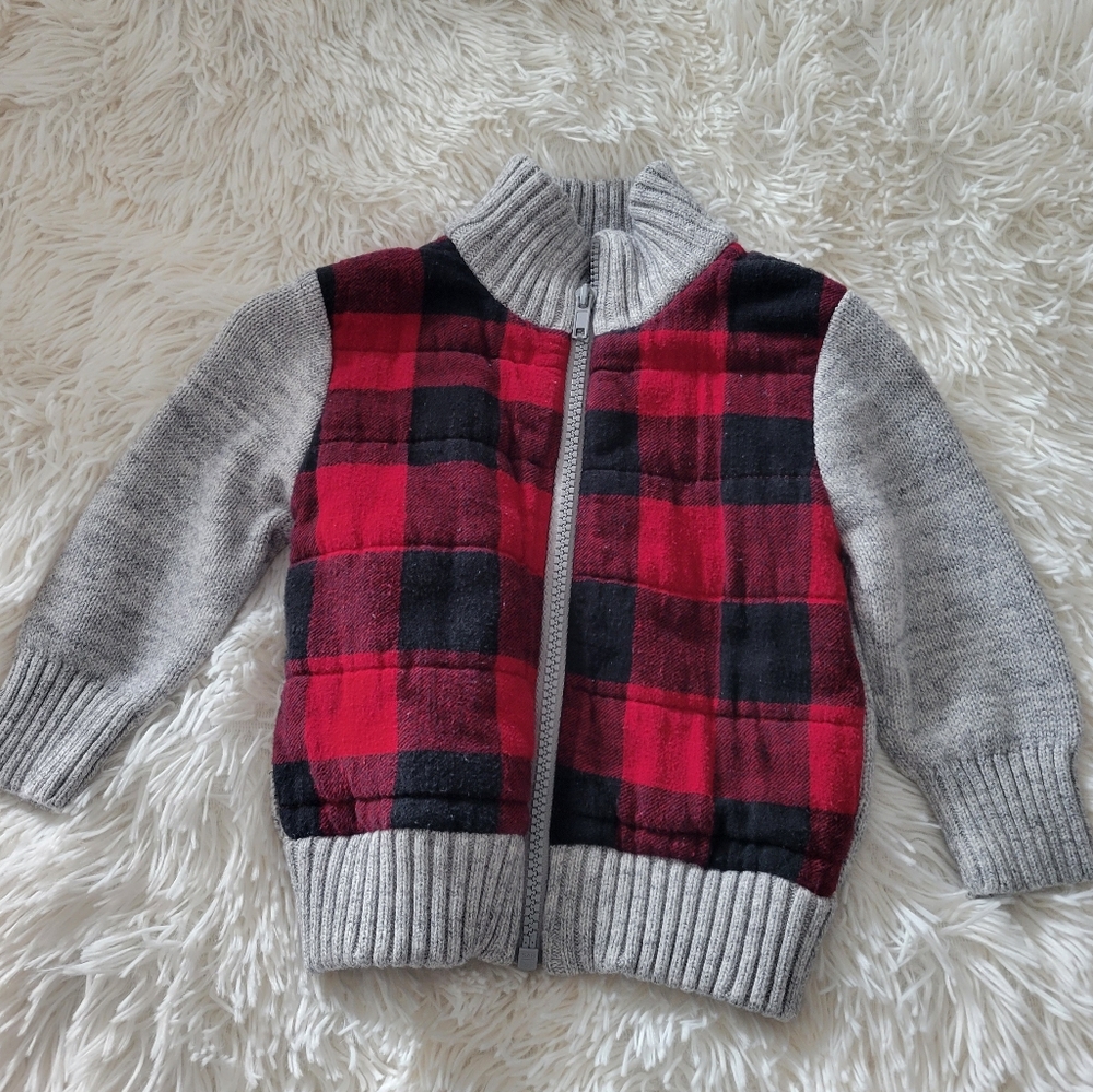Cat & Jack Red and Gray Zip-Up Sweater